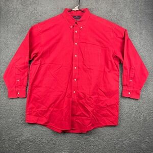 ROUNDTREE & YORKE Mens Red Button Down Long Sleeve Shirt Size 18 34 Cotton Twill